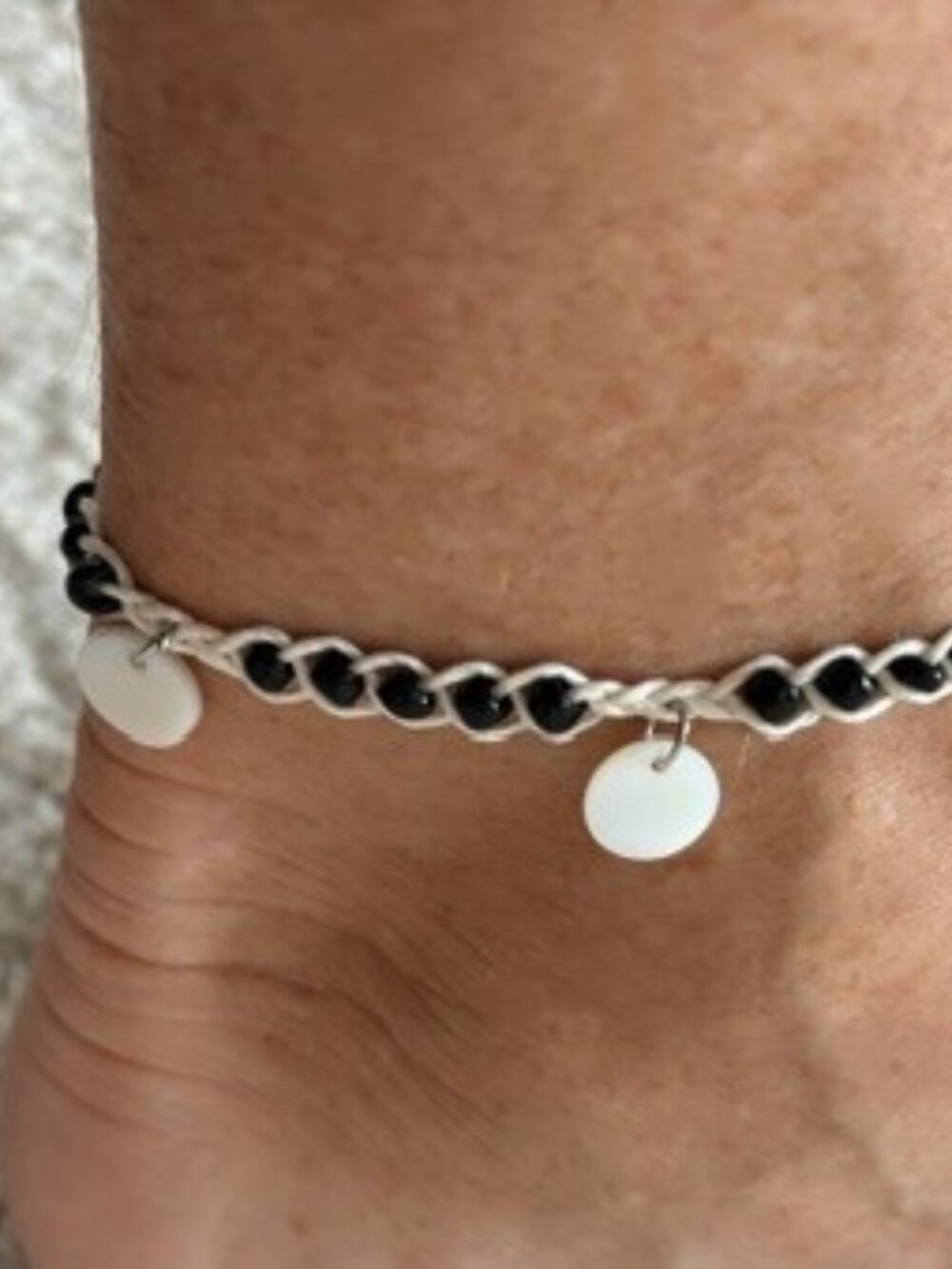 Black Beaded Ankle Bracelet with Agate Charms - 13 Inches - Picture 3 of 3